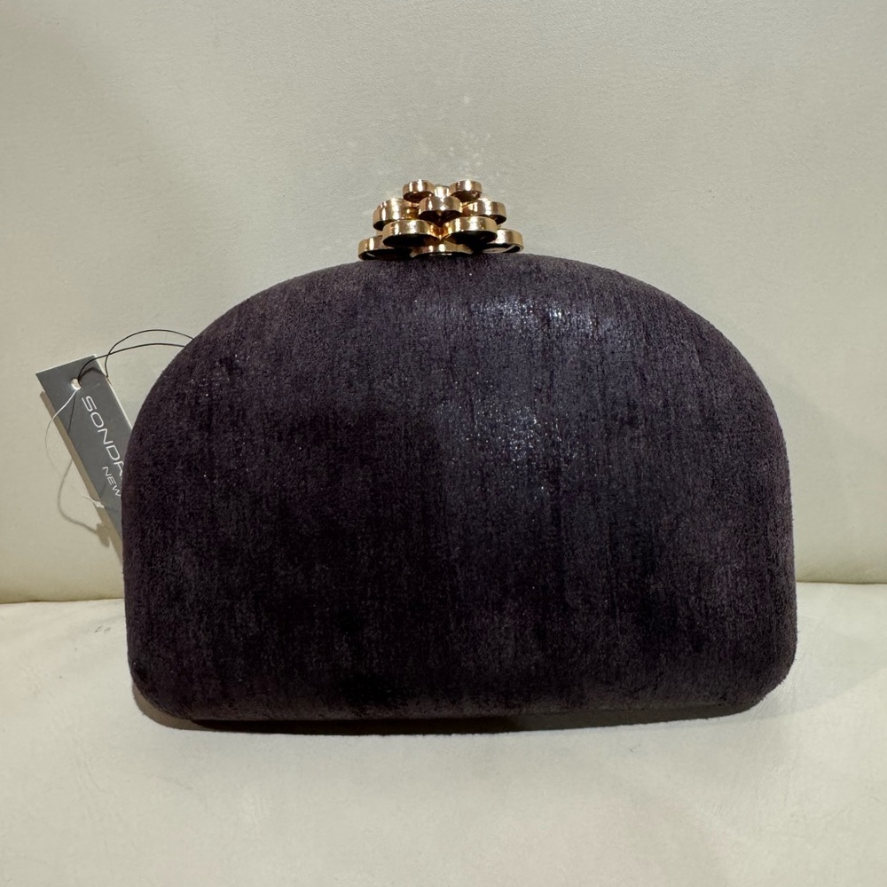NWT Sondra Roberts Black/Brown Evening Clutch with Strap Gorgeous Flower